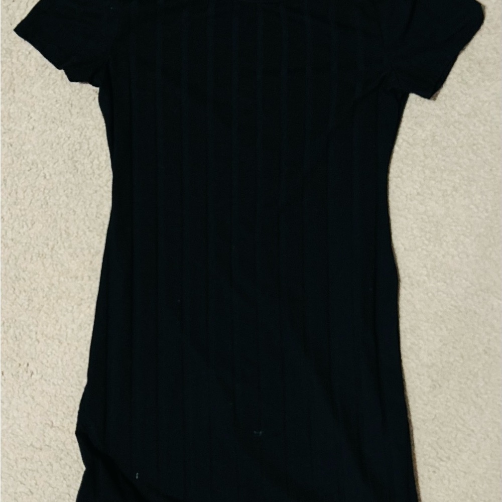 Entro Black Asymmetrical Midi Dress with Cap Sleeves